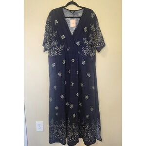 Bloomchic Navy Blue Embroidered Floral V-Neck Midi Dress Plus Size 18/20 NWT